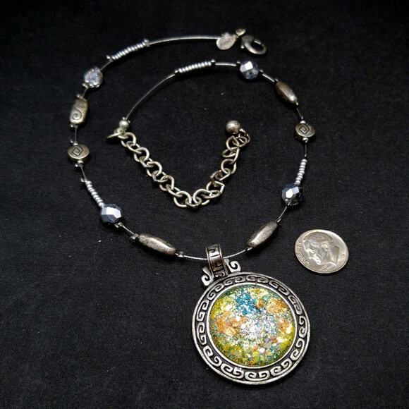 Chico's Glitter Pendant Necklace, Silver Crystal Beads Floating on Wire, 20 Inch - Picture 3 of 8